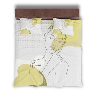 Custom Boho Woman Abstract Bedding Set, Custom Name, Color Pieces, Personalized Boho 3 Pieces Bedding Set - Seseable