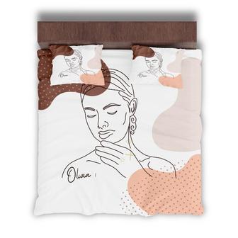 Custom Boho Woman Color Bedding Set, Custom Name, Minimalist Color, Personalized Boho 3 Pieces Bedding Set - Seseable