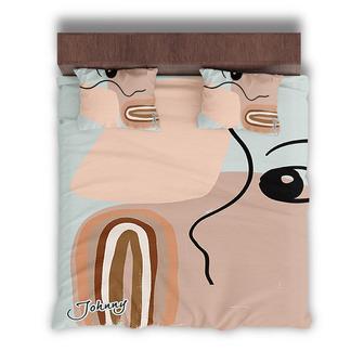 Custom Classic Abstract Boho Bedding Set, Custom Name, Bohemian Face Art, Personalized Boho 3 Pieces Bedding Set - Seseable