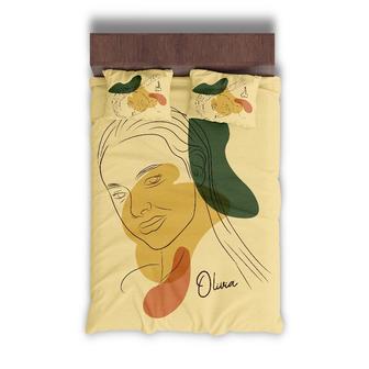 Custom Colorful Pieces Art Bedding Set, Custom Name, Boho Woman Gift, Personalized Boho 3 Pieces Bedding Set - Seseable