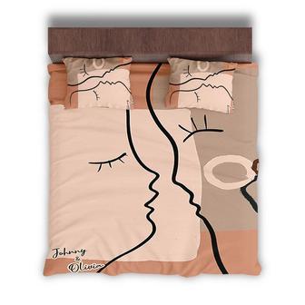 Custom Couple Face Simple Bedding Set, Custom Name, Boho Lovers, Personalized Boho 3 Pieces Bedding Set - Seseable