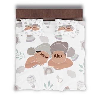 Custom Cute Baby Couple Boho Bedding Set, Custom Name, Boho Gift, Personalized Boho 3 Pieces Bedding Set - Seseable