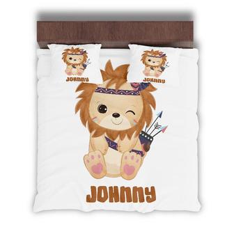 Custom Cute Lion Animal Bedding Set, Custom Name, Kids Boho, Personalized Boho 3 Pieces Bedding Set - Seseable