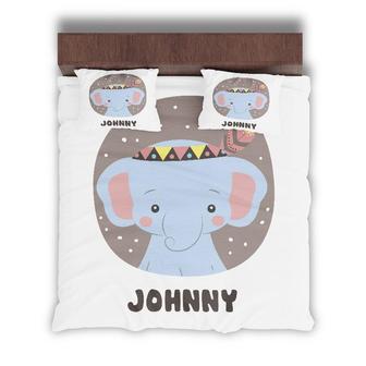 Custom Elephant Simple Boho Bedding Set, Custom Name, Cute Animal, Personalized Boho 3 Pieces Bedding Set - Seseable