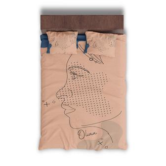 Custom Face Beige Color Art Bedding Set, Custom Name, Boho Woman, Personalized Boho 3 Pieces Bedding Set - Seseable