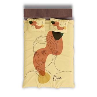Custom Fresh Color Woman Art Bedding Set, Custom Name, Bohemian Gift, Personalized Boho 3 Pieces Bedding Set - Seseable