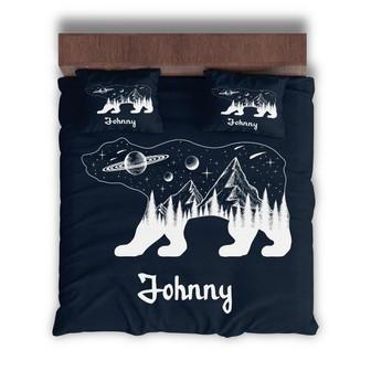 Custom Galaxy Bear Celestial Bedding Set, Custom Name, Animals, Personalized Boho 3 Pieces Bedding Set - Seseable