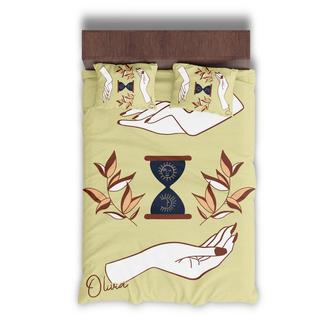 Custom Hand Hourglass Bedding Set, Custom Name, Boho Celestial Style, Personalized Boho 3 Pieces Bedding Set - Seseable