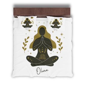 Custom Lady Meditation Bedding Set, Custom Name, Yoga, Boho Gifts, Personalized Boho 3 Pieces Bedding Set - Seseable