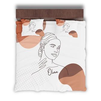 Custom Line Art Color Boho Bedding Set, Custom Name, Woman Shape, Personalized Boho 3 Pieces Bedding Set - Seseable