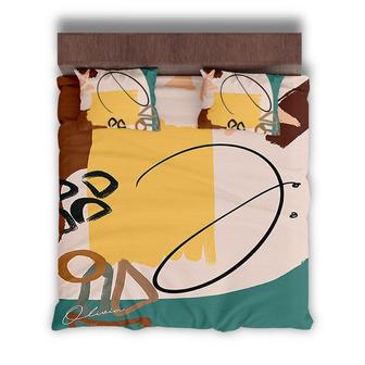 Custom Minimalist Color Art Bedding Set, Custom Name, Boho Gift Idea, Personalized Boho 3 Pieces Bedding Set - Seseable