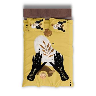 Custom Sun Hands Celestial Bedding Set, Custom Name, Boho Minimalist Style, Personalized Boho 3 Pieces Bedding Set - Seseable