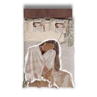 Custom Watercolor Girl Bedding Set, Custom Name, Boho Abstract, Personalized Boho 3 Pieces Bedding Set - Seseable