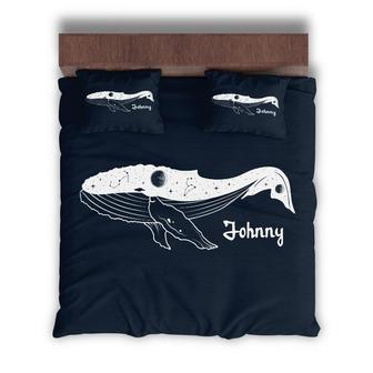 Custom Whale Celestial Bedding Set, Custom Name, Animal Boho, Personalized Boho 3 Pieces Bedding Set - Seseable