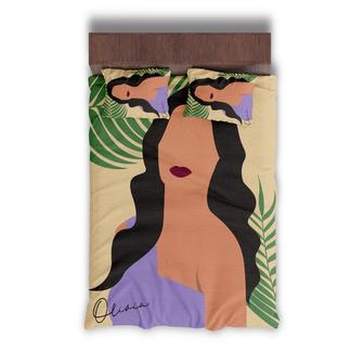 Custom Woman Silhouette Bedding Set, Custom Name, Boho Home Living, Personalized Boho 3 Pieces Bedding Set | Seseable CA