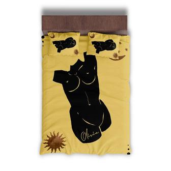 Custom Womans Body Celestial Bedding Set, Custom Name, Bohemian Pattern, Personalized Boho 3 Pieces Bedding Set | Seseable CA