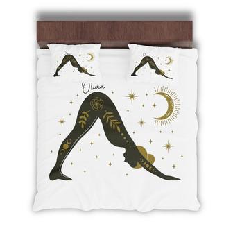 Custom Yoga Movement Woman Bedding Set, Custom Name, Universe Boho, Personalized Boho 3 Pieces Bedding Set - Seseable