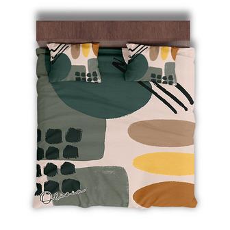 Custom Green Art Bedding Set, Custom Name, Bohemian Abstract Style, Personalized Boho Bedding Set 3 Pieces Bedding Set - Seseable
