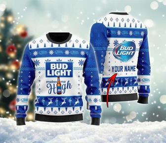 Personalized Bu-d Light Makes Me High Ugly Christmas Sweater, Bu-d Light Beer Sweatshirt | Favorety UK