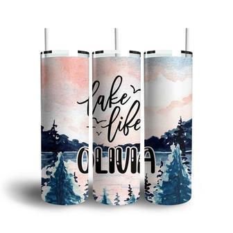 Custom Lake Life Skinny Tumbler, Custom Name, Camping Lovers Gift, Personalized Camping Skinny Tumbler - Seseable