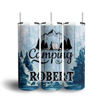 Custom Winter Camping Skinny Tumbler, Custom Name, Camping Lovers Gift, Personalized Camping Skinny Tumbler - Seseable
