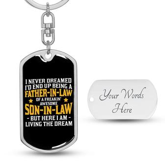Custom Being A Father In Law Keychain With Back Engraving | Birthday Gift | Personalized Dad And Son Dog Tag Keychain - Seseable