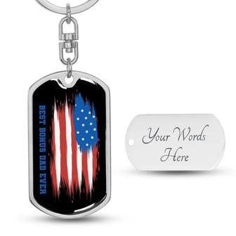 Custom Best Bonus Dad Ever Flag Keychain With Back Engraving | Birthday Gifts For Dad | Personalized Dad Dog Tag Keychain - Seseable