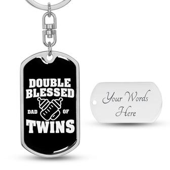 Custom Double Blessed Dad Of Twins Keychain With Back Engraving | Birthday Gifts For Dad | Personalized Dad Dog Tag Keychain - Seseable