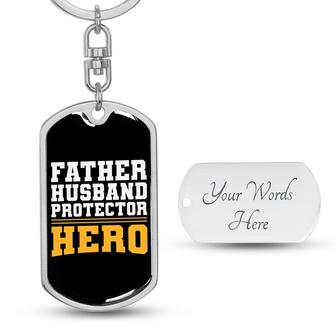 Custom Father Husband Protecter Hero Keychain With Back Engraving | Birthday Gift For Dad | Personalized Dad Dog Tag Keychain | Seseable CA