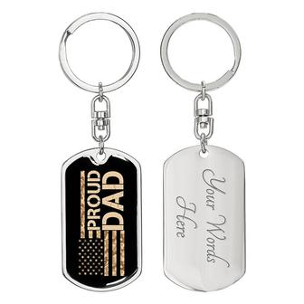 Custom Proud Dad Veteran Keychain With Back Engraving | Birthday Gifts For Veteran Dad | Personalized Dad Dog Tag Keychain - Seseable