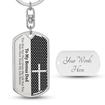 Custom To My Bonus Dad Cross Keychain With Back Engraving | Birthday Gifts For Stepdad | Personalized Dad Dog Tag Keychain - Seseable