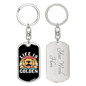 Custom Life Is Golden Keychain With Back Engraving | Birthday Gift For Dog Lovers | Personalized Dog Dog Tag Keychain | Seseable UK