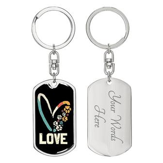 Custom Love Flowers Paw Prints Keychain With Back Engraving | Birthday Gift For Dog Lovers | Personalized Dog Dog Tag Keychain | Seseable CA