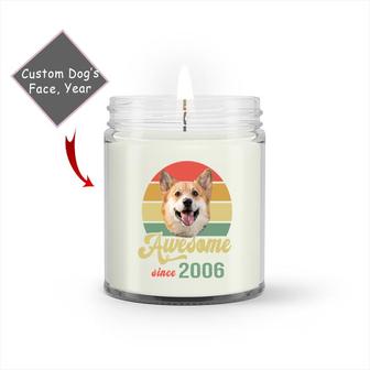 Custom Retro Awesome Since Dog Face Photo Candle | Custom Photo | Dog Mom Mothers Day Gifts | Personalized Dog Mom Candle | Seseable UK