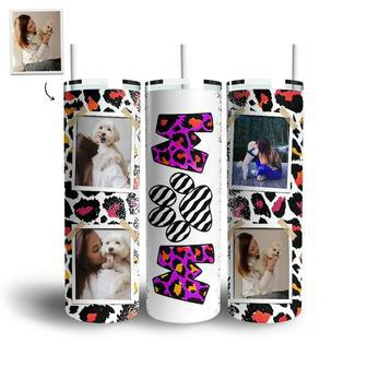 Custom Dog Mom Leopard Paw Photo Skinny Tumbler | Custom Photo | Fur Dog Mom Gifts | Personalized Dog Mom Skinny Tumbler - Seseable