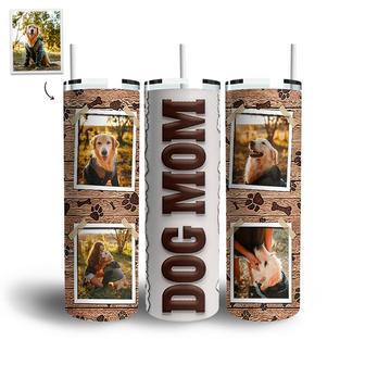 Custom Dog Mom Wood Paw Photo Skinny Tumbler | Custom Photo | Fur Dog Mom Gifts | Personalized Dog Mom Skinny Tumbler - Seseable