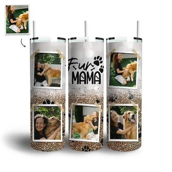 Custom Fur Mama Gold Glitter Photo Skinny Tumbler | Custom Photo | Fur Dog Mom Gifts | Personalized Dog Mom Skinny Tumbler - Seseable