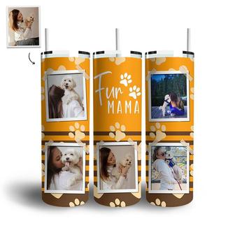 Custom Fur Mama Orange Theme Polaroid Photo Skinny Tumbler | Custom Photo | Dogs Mom Gifts | Personalized Dog Mom Skinny Tumbler - Seseable