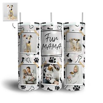 Custom Fur Mama Paw Print White Photo Skinny Tumbler | Custom Photo | Furry Dog Mom Gifts | Personalized Dog Mom Skinny Tumbler - Seseable