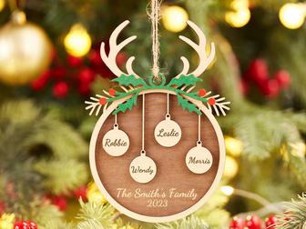 Personalized Family And Pet Ornament Custom Name Christmas Wooden Ornament | Mazezy
