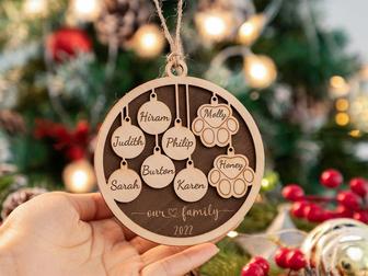 Personalized Family And Pet Christmas Ornament Custom Engraved Wooden Ornament | Mazezy