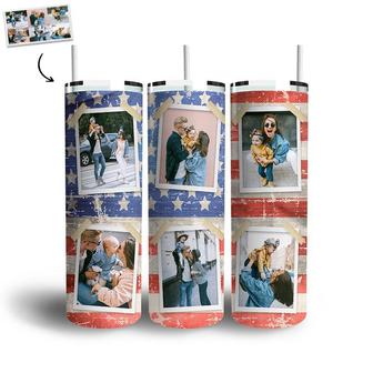 Custom My Happy Family US Flag Skinny Tumbler, Custom Photo, Family Gift, Personalized Family Skinny Tumbler - Seseable