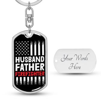 Custom Husband Father Firefighter Keychain With Back Engraving | Birthday Gift For Husband | Personalized Firefighter Dog Tag Keychain - Seseable