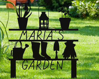 Personalized Garden Metal Sign, Garden Tools Design Sign with Strakes, Custom Garden Sign - Thegiftio