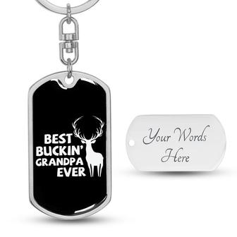 Custom Best Bucking Grandpa Ever Keychain With Back Engraving | Birthday Gifts For Hunting Grandpa | Personalized Grandpa Dog Tag Keychain - Seseable