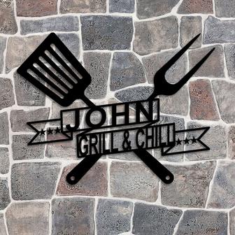 Personalized Grill Backyard Sign, BBQ Lovers CustomMetal Sign, Unique Bar Sign, Christmas Gift - Thegiftio UK