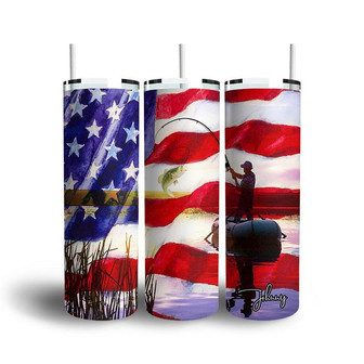 Custom American Flag Fishing Boy Skinny Tumbler | Custom Name | Hobby Gifts | Personalized Hobby Skinny Tumbler - Seseable