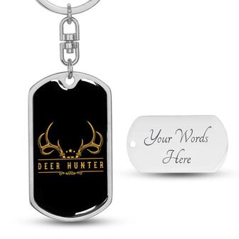 Custom Deer Hunter Keychain With Back Engraving | Birthday For Hunting Lover | Deer | Personalized Hunting Dog Tag Keychain - Seseable