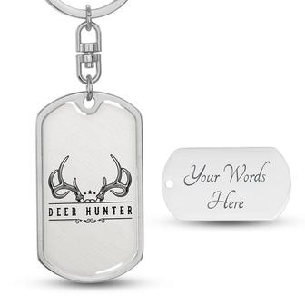 Custom White Deer Hunter Keychain With Back Engraving | Birthday For Hunting Lover | Deer | Personalized Hunting Dog Tag Keychain | Seseable UK