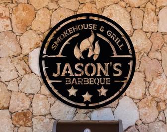 Personalized Metal Barbecue Wall Sign, Custom Grill Sign, Barbecue Sign for Outdoor - Thegiftio UK
